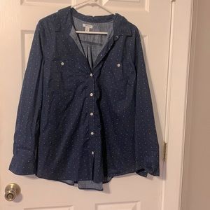Old Navy, Size XL, Navy with Green & Blue Polka Dots, Long Sleeved Button Down.